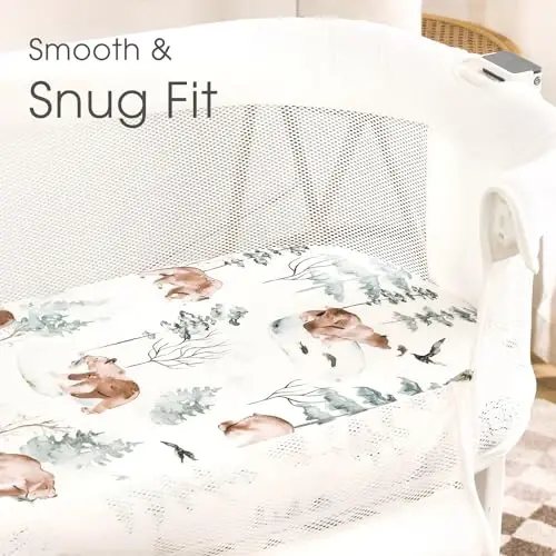 Stretchy Bassinet Mattress Sheets, Ultra Soft Bassinet Sheet 2 Pack, Universal Fitted for Oval Hourglass Rectangular Bassinet Mattress Pad Safe and Snug, Stylish Pattren of Bear and Wolf Print - 3