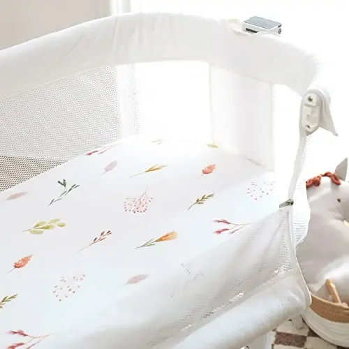 Stretchy Ultra Soft Bassinet Fitted Sheets 3 Pack, Universal Fitted for Bassinets Oval Rectangle Mattress, Pretty Bassinet Sheets for Baby Girls, Watercolor Rose Flora Orange Pink - STRETCHY (1)