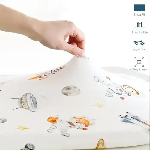 Stretchy Ultra Soft Fitted Bassinet Sheet Set 2 Pack, Universal Fit for Bassinets Baby Cradle Moses Basket Oval Rectangle Mattress Safe and Snug, Space Stylish Print - 6