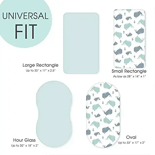 Stretchy Ultra Soft Fitted Bassinet Sheet Set 2 Pack, Universal Fit for Bassinets Baby Cradle Moses Basket Oval Rectangle Pad/Mattress, Lovely Whale Bassinet Sheets - 5