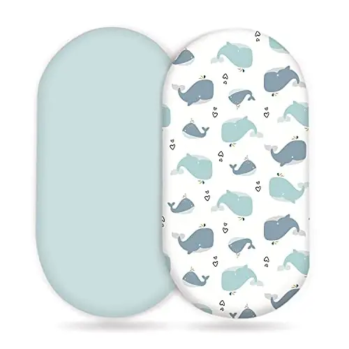 Stretchy Ultra Soft Fitted Bassinet Sheet Set 2 Pack, Universal Fit for Bassinets Baby Cradle Moses Basket Oval Rectangle Pad/Mattress, Lovely Whale Bassinet Sheets 