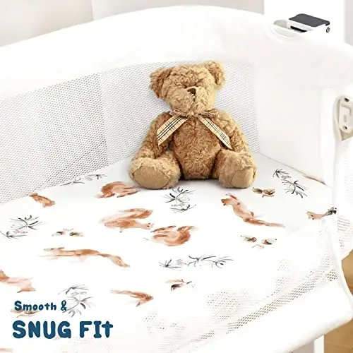 Stretchy Ultra Soft Fitted Bassinet Sheet Set 3 Pack, Universal Fit for Bassinets Baby Cradle Moses Basket Oval Rectangle Mattress Safe and Snug, Cute Jungle Squirrels and Animals - 5