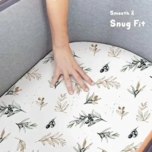 Stretchy Ultra Soft Fitted Bassinet Sheets Set 2 Pack, Cradle Sheet Universal Fit for Rectangle, Oval or Hourglass Bassinet Pad/Mattress Safe and Snug, Stylish Watercolor Flora and Olive - 3