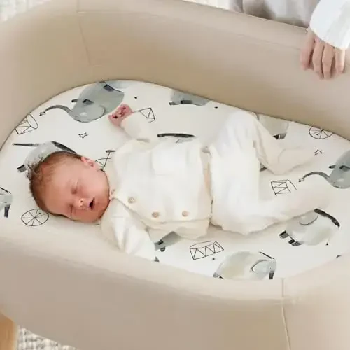 Stretchy Ultra Soft Fitted Bassinet Sheets Set 3 Pack, Universal Fit for Bassinets Baby Cradle Moses Basket Oval Rectangle Mattress Safe and Snug, Stylish Bassinet Sheet of Elephant Print - 3
