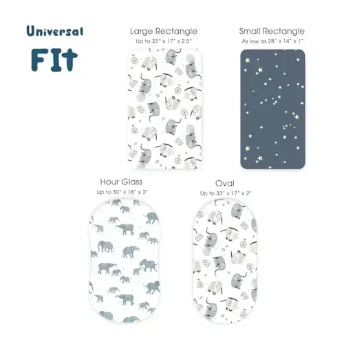Stretchy Ultra Soft Fitted Bassinet Sheets Set 3 Pack, Universal Fit for Bassinets Baby Cradle Moses Basket Oval Rectangle Mattress Safe and Snug, Stylish Bassinet Sheet of Elephant Print - 6