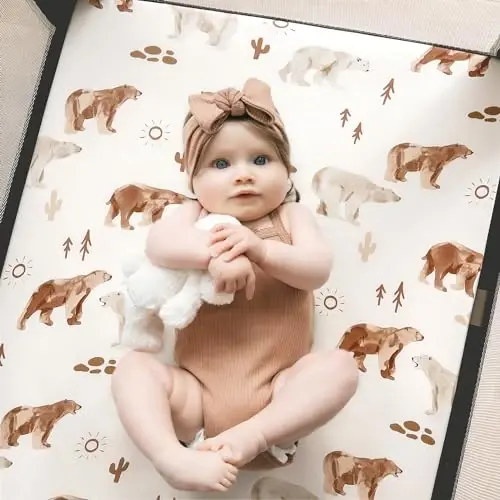 Stretchy Ultra Soft Jersey Knit Pack n Play Sheets Set 2 Pack, Portable/Mini Crib Sheets for Boys and Girls, Universal Fit for Pack N Plays Safe and Snug, Stylish Playard Sheets of Cute Animals Print - 3