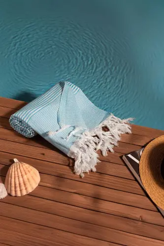 | Stripe | 100% Cotton Pestemal - TURQUOISE BLUE - 1