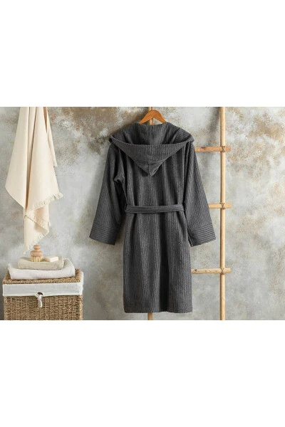 Stripe Cotton Ribbed Bathrobe S-M Anthracite - English Home (1)