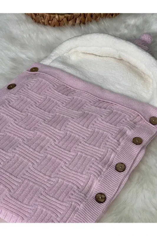 STRIPE PATTERNED KNITTED TRICOT INSIDE WELLSOFT BABY SWADDLE-PINK - LİTTLELAND