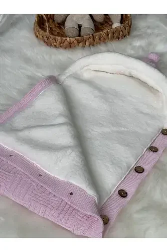 STRIPE PATTERNED KNITTED TRICOT INSIDE WELLSOFT BABY SWADDLE-PINK - LİTTLELAND (1)