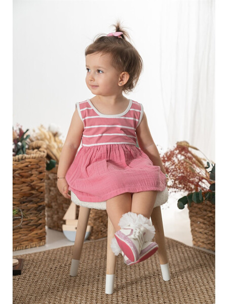 Striped Baby Girl Dress with Bike Collar - 5