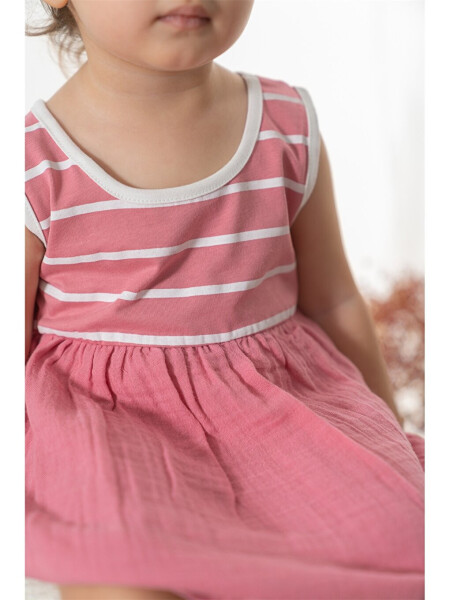 Striped Baby Girl Dress with Bike Collar - 6