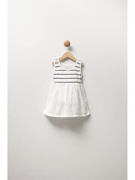 Striped Baby Girl Dress with Peter Pan Collar - 2