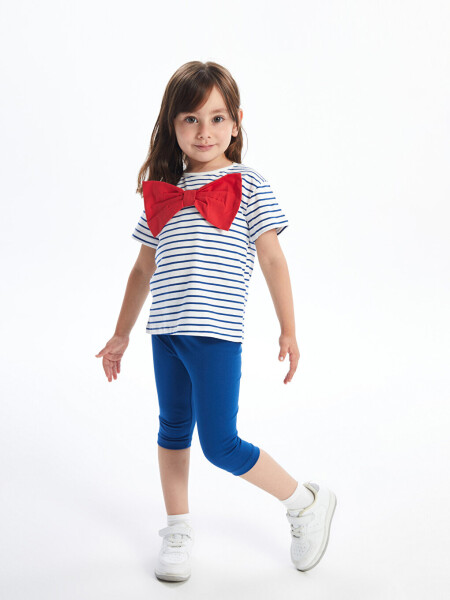 Striped Baby Girl T-shirt and Leggings Set with Bike Collar - 10