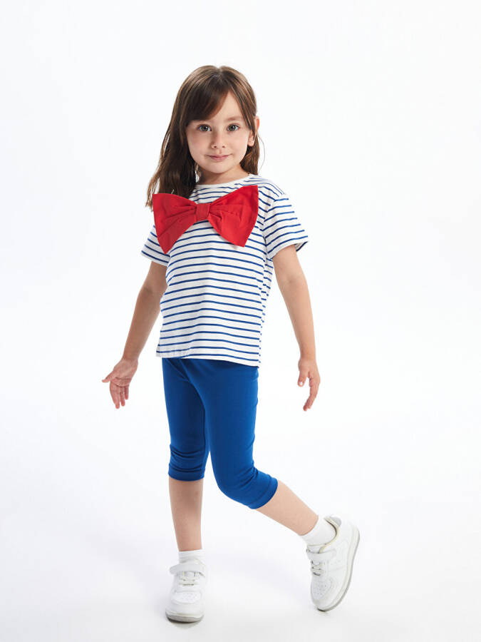 Striped Baby Girl T-shirt and Leggings Set with Bike Collar - 10