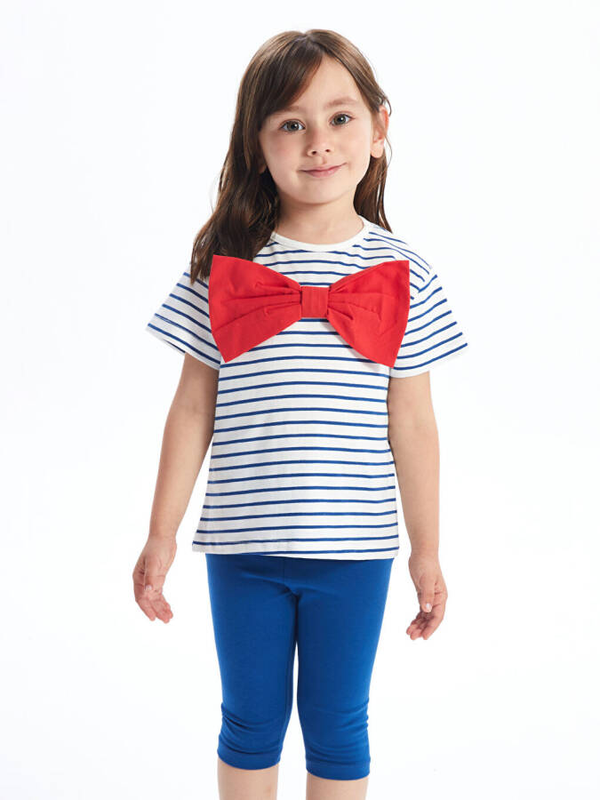 Striped Baby Girl T-shirt and Leggings Set with Bike Collar - 2