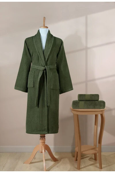 Striped Bathrobe Set 100% Cotton Certified 3 Pieces - 1