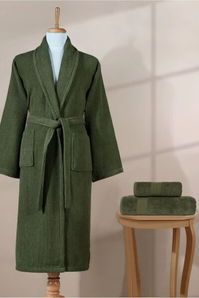 Striped Bathrobe Set 100% Cotton Certified 3 Pieces - 2