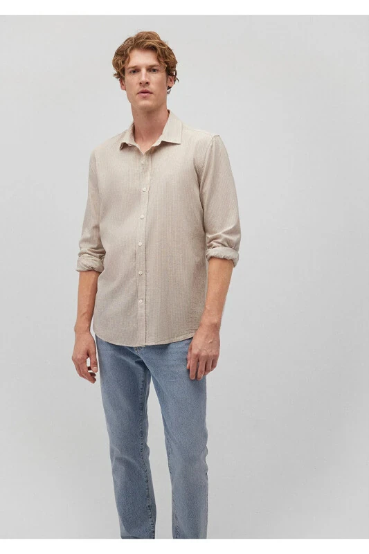 Striped Beige Tencel Tm Lyocell Shirt Slim Fit / Da - MAVI