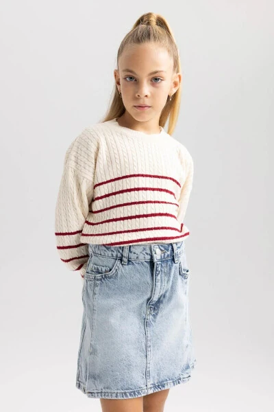 Striped bicycle neck sweater. - DEFACTO