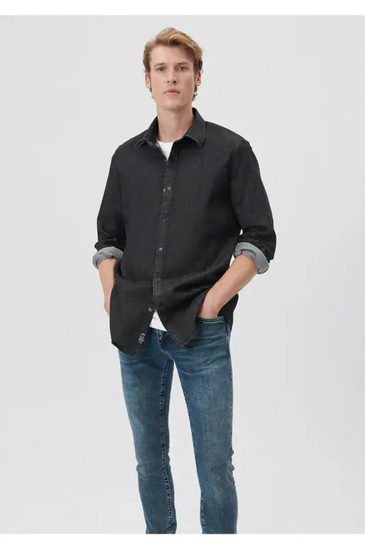 Striped Black Shirt Regular Fit / Normal Cut 02 - Mavi