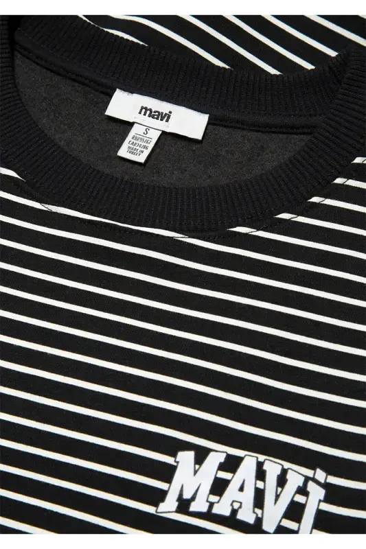 Striped Black Sweatshirt with Logo Print 1s10100-85143 - 7