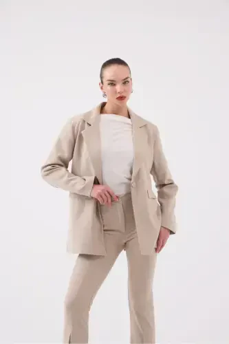 Striped Blazer Jacket Beige - HOLLY LOLLY (1)