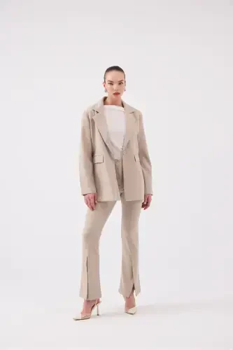 Striped Blazer Jacket Beige - 3