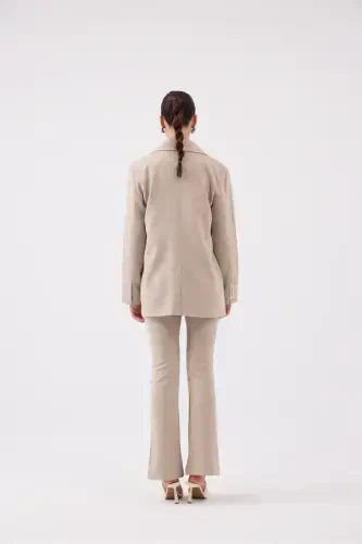 Striped Blazer Jacket Beige - 5