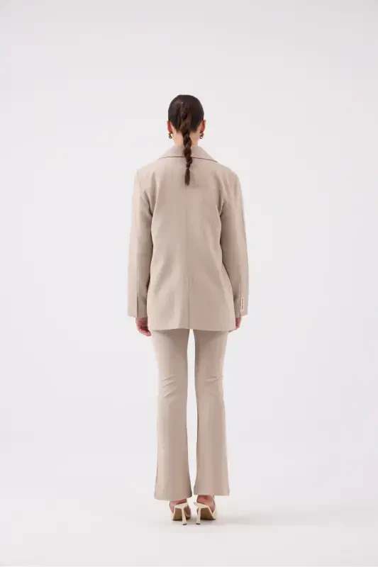 Striped Blazer Jacket Beige - 5