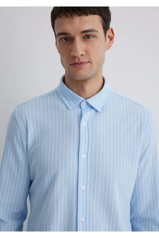 Striped Blue Shirt Slim Fit / Dar Kesim 0211404-8 - 5