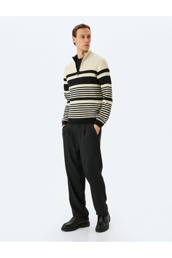 Striped Boxy Half-Zip Knitted Pullover - 2