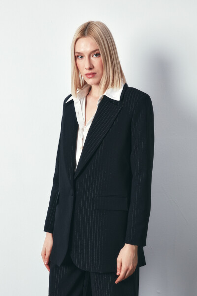 Striped Bright Casual Jacket - BLACK - 9