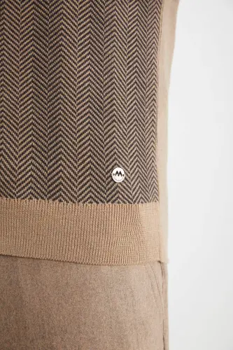 Striped Camel Merino Wool Knit Vest - 4