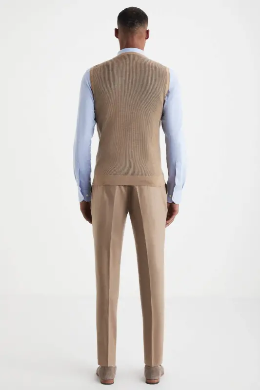 Striped Camel Merino Wool Knit Vest - 7