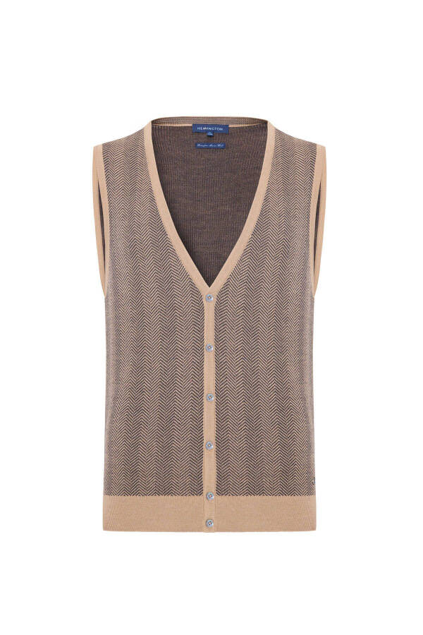 Striped Camel Merino Wool Knit Vest - 7