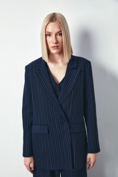 Striped Casual Jacket - NAVY - 3