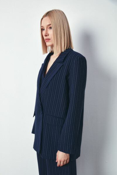 Striped Casual Jacket - NAVY - 4