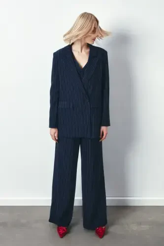 Striped Casual Jacket - NAVY - Sateen (1)