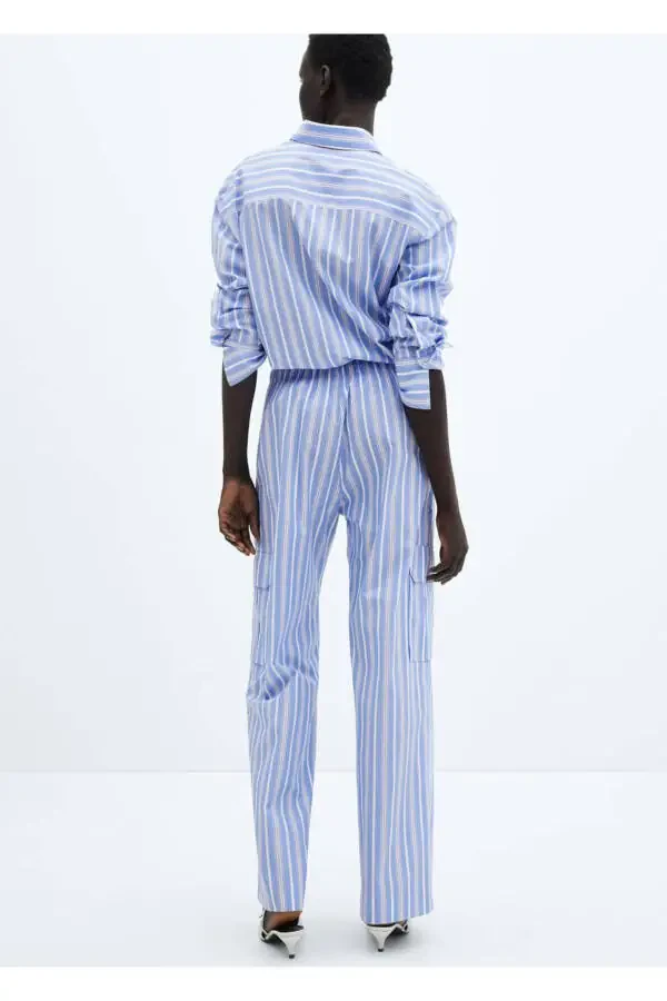 Striped Cotton Cargo Pants - 4