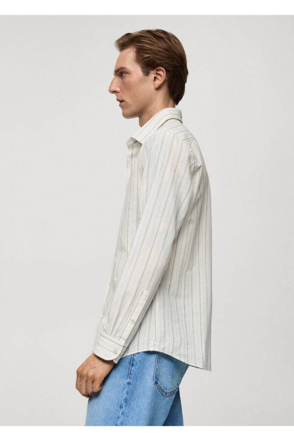 Striped cotton linen regular fit shirt - 5