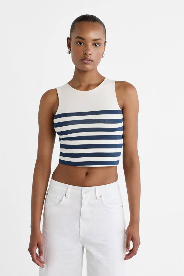 Striped Cotton Sleeveless T-shirt - 8