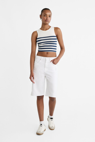 Striped Cotton Sleeveless T-shirt - 9