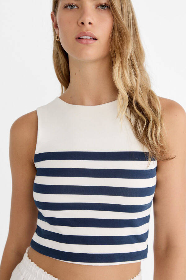 Striped Cotton Sleeveless T-shirt - 4