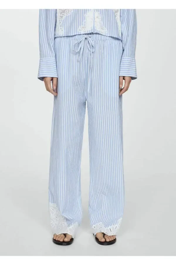 Striped Embroidered Trousers - 1