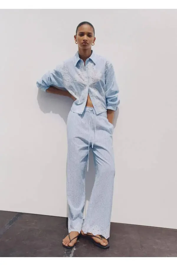 Striped Embroidered Trousers - 7