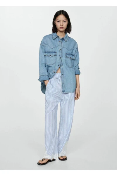 Striped Embroidered Trousers - 8