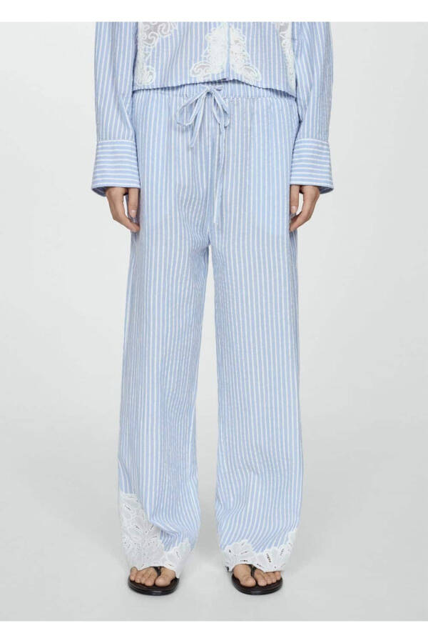 Striped Embroidered Trousers - 1