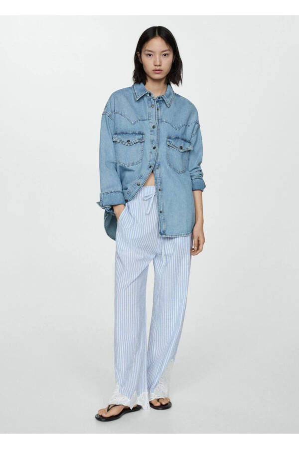 Striped Embroidered Trousers - 8
