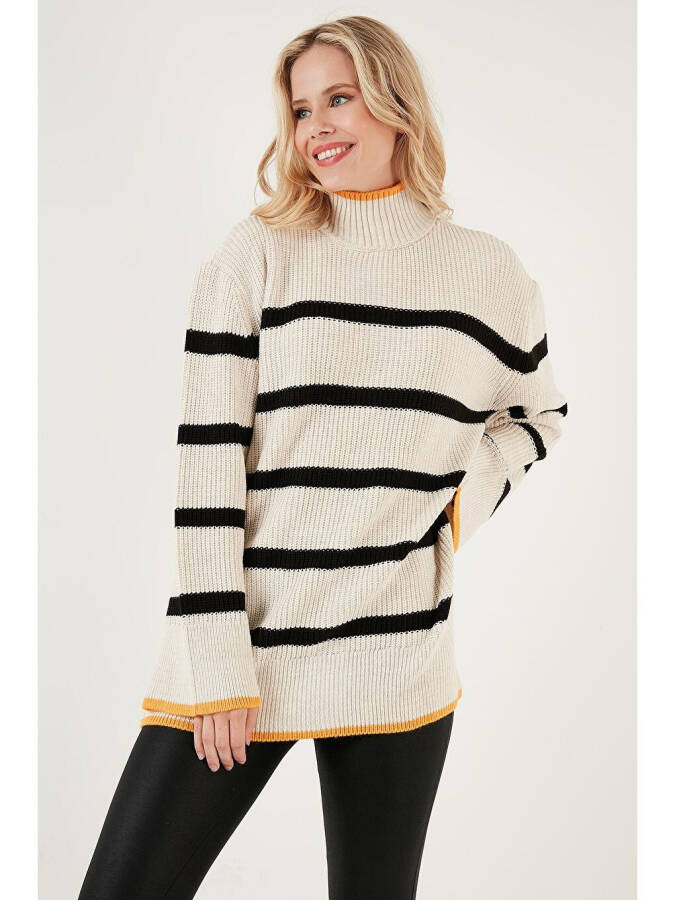 Striped Fisherman Neck Wide Sleeve Knit Sweater 4615144 - 6